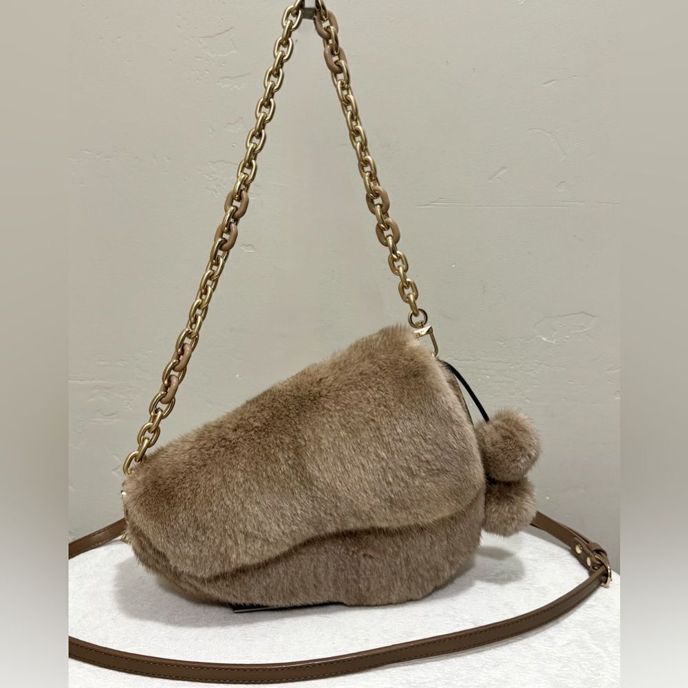Natural Mink Fur Handmade Asymmetric Saddle Bag/Crossbody & 2 Mink Fur Charm - Picture 7 of 16
